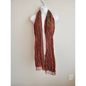 Boutique Red and Brown Striped Cricket Scarf 100% Silk 72" x 11"